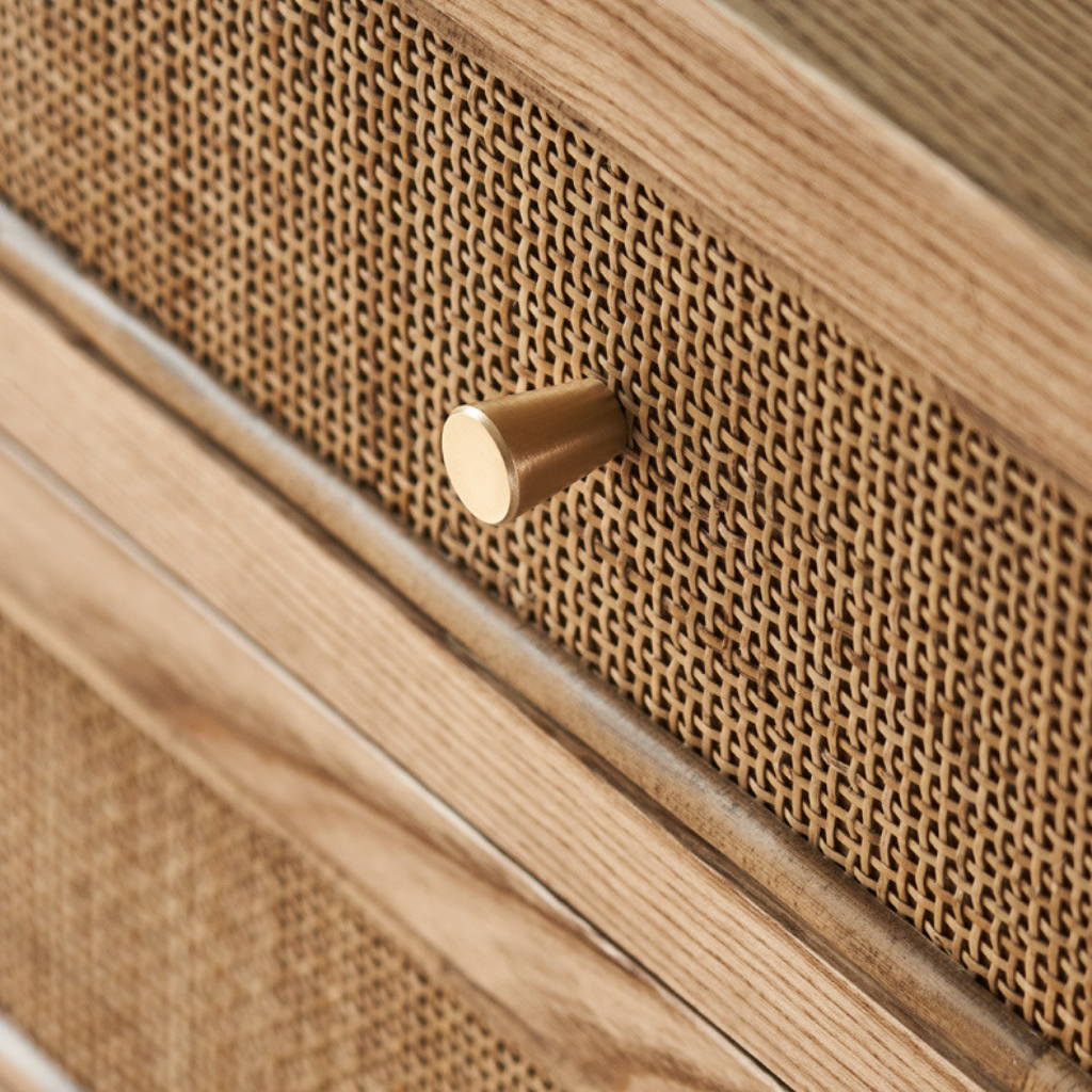 6JOHAN Natural Texture Compact Chest 籐編み引き出しのディテール 職人の手仕事による美しい編み込みデザイン