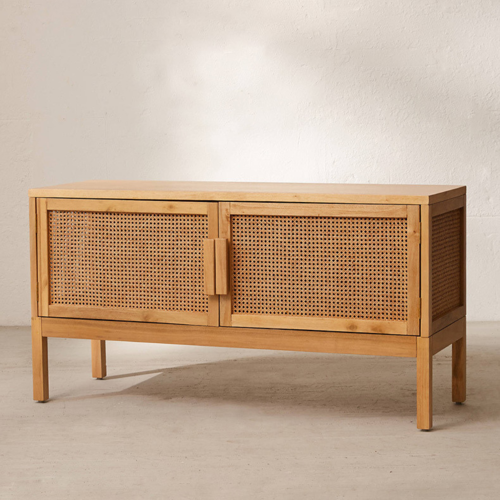 6JOHAN Rattan Docking Side Board 無垢材のフレームと籐のスライド扉が特徴的な家具 モダンで上質な佇まい