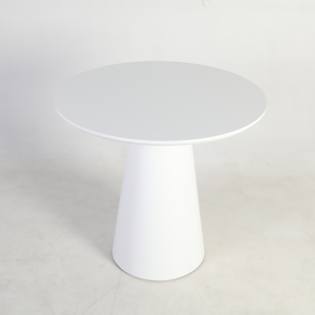 6JOHAN Smooth Dining Table 円錐型ベースとラウンド天板のデザインディテール ミニマル家具