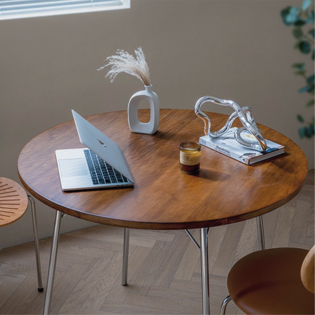 無垢材×スチール脚ラウンドテーブル|おしゃれで多用途 無垢材×スチール脚ラウンドテーブル|おしゃれで多用途