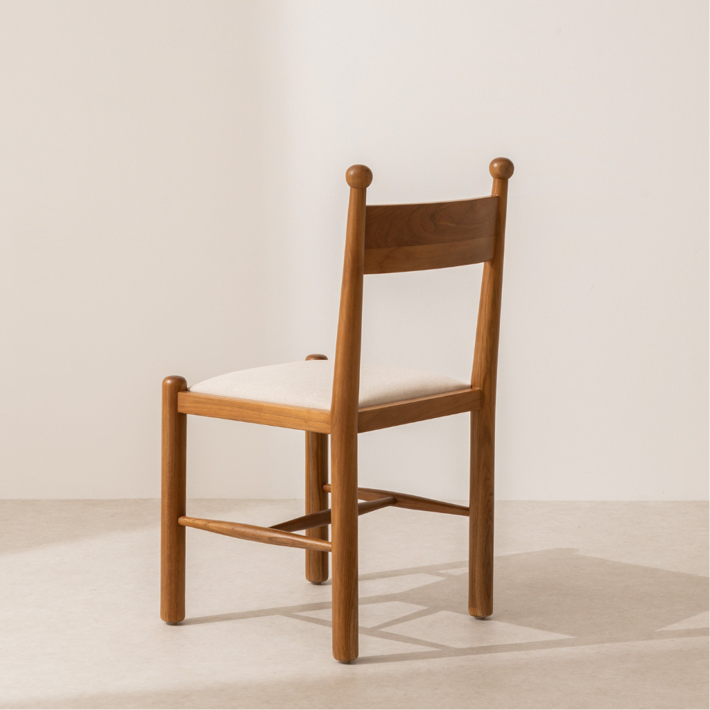 6JOHAN Ball Accent Fabric Dining Chair 背面の丸い装飾が特徴的な北欧モダンチェア ミニマルで上質な印象
