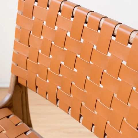 レザーと木の融合｜ブロックウィーブダイニングチェア おしゃれ通販