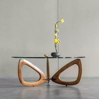 6JOHAN BUTTERFLY LOW TABLE ウォルナット無垢材とガラス天板のローテーブル 彫刻的デザイン家具
