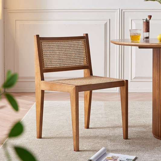 6JOHAN ラタン ダイニングチェア 無垢材フレームと籐編み背もたれのナチュラルモダンチェア
