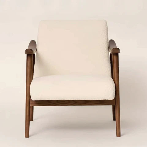 北欧風おしゃれアームチェア｜ブークレ生地×木製フレーム – 6JOHAN