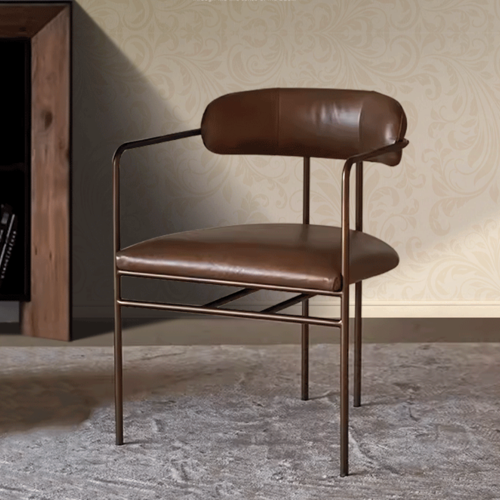 6JOHAN INDUSTRIAL CHAIR ブラウンレザーとスチールフレームのアームチェア モダンインテリアに調和
