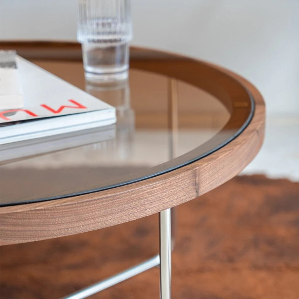ナチュラルモダンサークルセンターテーブル おしゃれガラス×ウッド