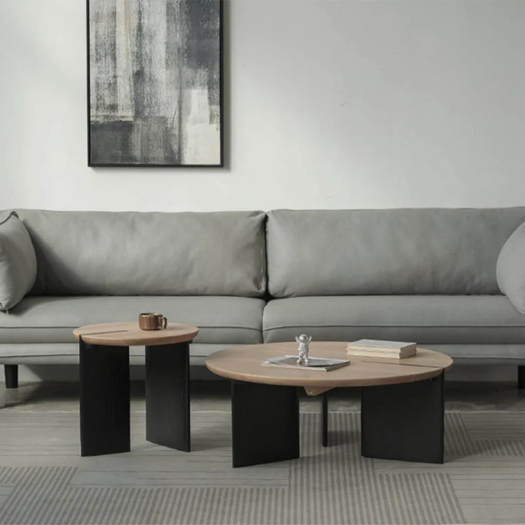 木製×モダンデザインのおしゃれ円形ローテーブル – 6JOHAN