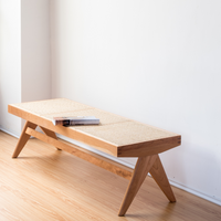 ラタン ベンチ チェア ナチュラルウッド ダイニングや玄関に最適 – 6JOHAN