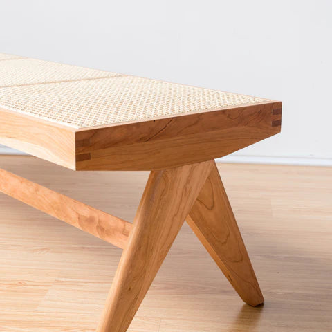 ラタン ベンチ チェア ナチュラルウッド ダイニングや玄関に最適 – 6JOHAN