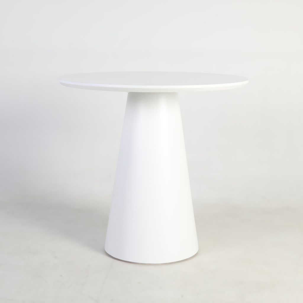 6JOHAN Smooth Dining Table ホワイトラウンドテーブル シンプルで彫刻的な円錐ベースデザイン
