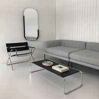 6JOHAN モダンローテーブル ブラック天板 クローム脚 スリムデザインのリビングセンターテーブル
