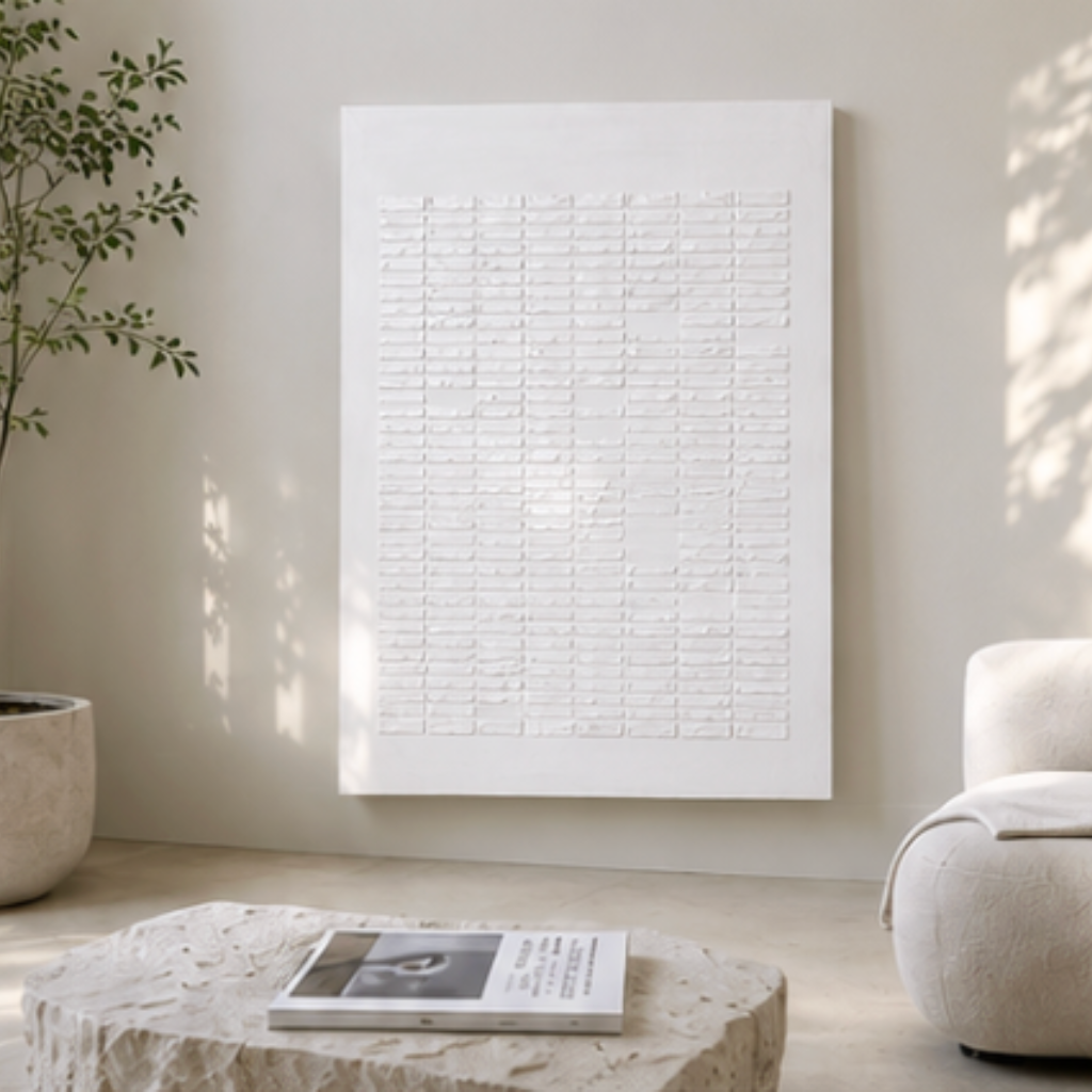 アートパネル 70×90cm 白 立体 キャンバスアート モダン｜6JOHAN