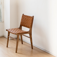 レザーと木の融合｜ブロックウィーブダイニングチェア おしゃれ通販