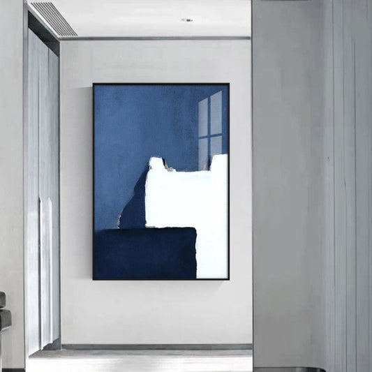 ブルーとホワイトの抽象画を描いたアートパネル
