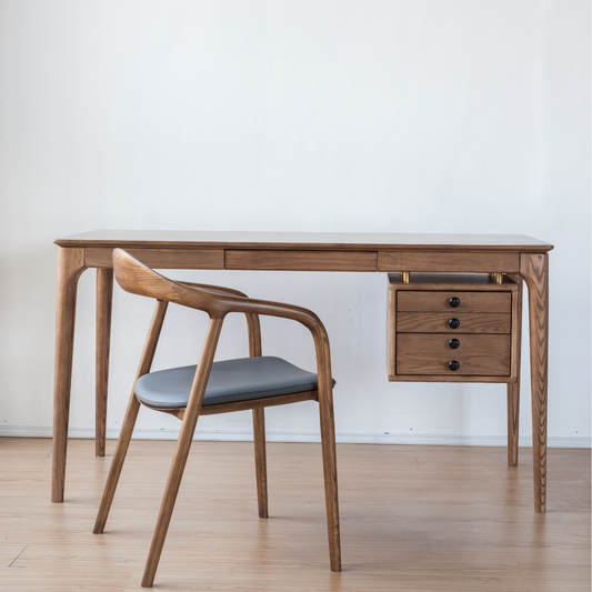 6JOHAN 木製デスク 北欧モダンデザイン サイド引き出し付きワークデスク ウォールナット調
