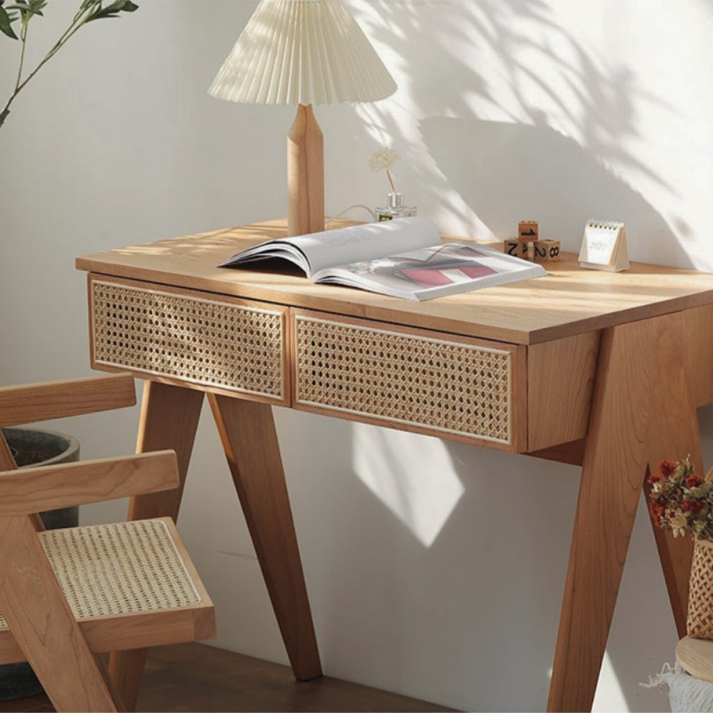 ラタンドロワーデスク｜ナチュラルで省スペースな木製机 – 6JOHAN