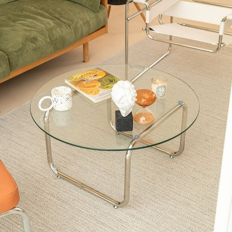 CIRCLE CLEAR LOW TABLE - ラウンド クリア ガラス 円形 韓国風 ローテーブル おしゃれ 一人暮らし ワンルーム センターテーブル リビングテーブル-